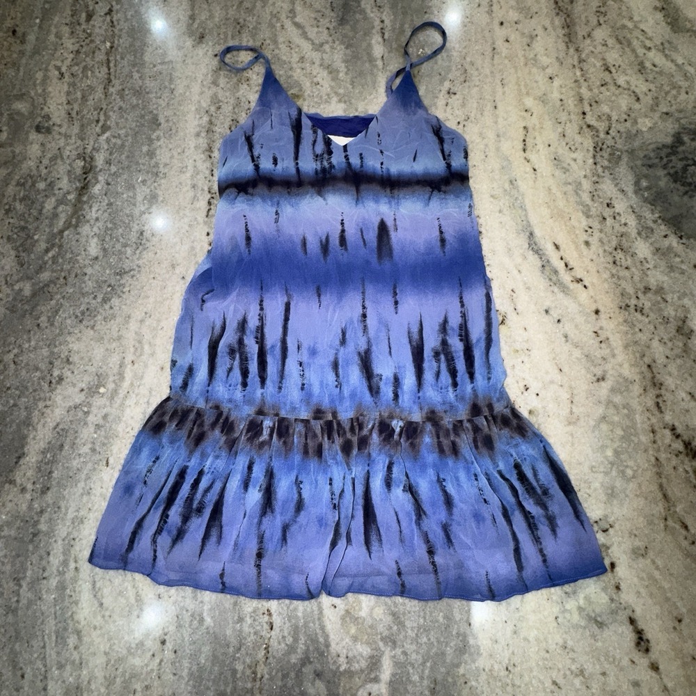Rory Beca Y2K Sheer Slip Dress Mini Blue Black Strappy Party Sz XS Tie Dye Ombré